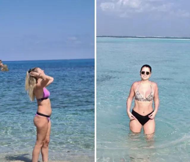 Before-and-after photo of Giulia P. after 3 years of Pilates Linfodrenante