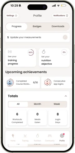 App Pilates Linfodrenante — schermata monitoraggio progressi
