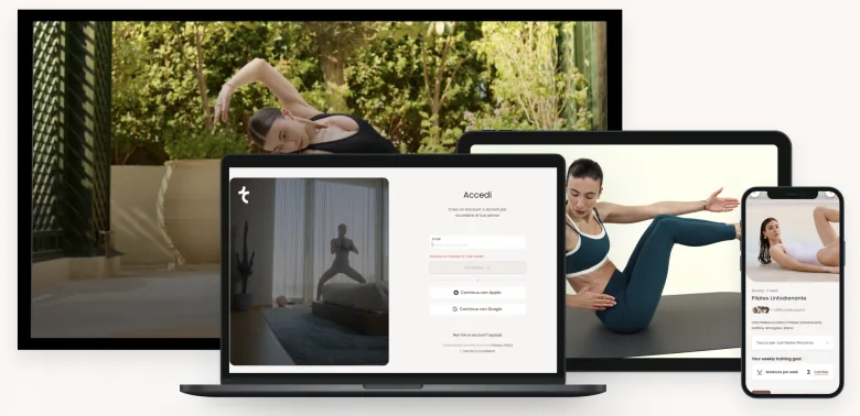 Accedi alle sessioni di allenamento di Pilates Linfodrenante Traininpink sul laptop in qualsiasi momento e ovunque con un semplice accesso.